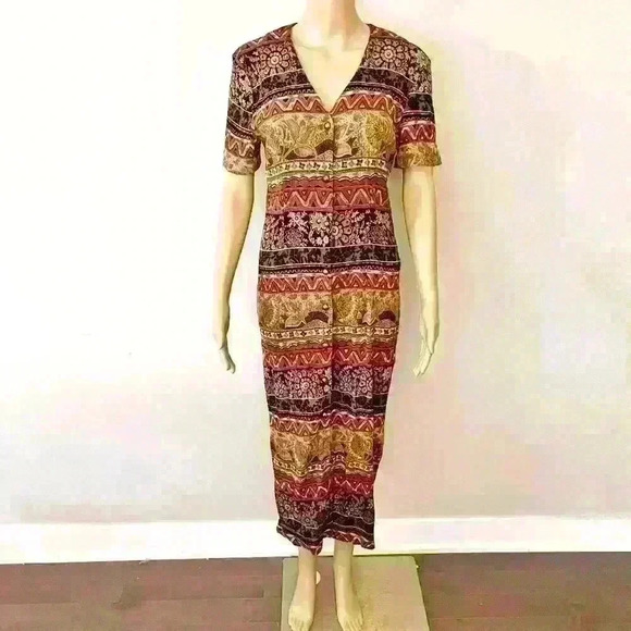 Vintage Boho Pattern Paisleys Hippie Cottagecore Festival  V Neck Maxi Dress. - Picture 15 of 15